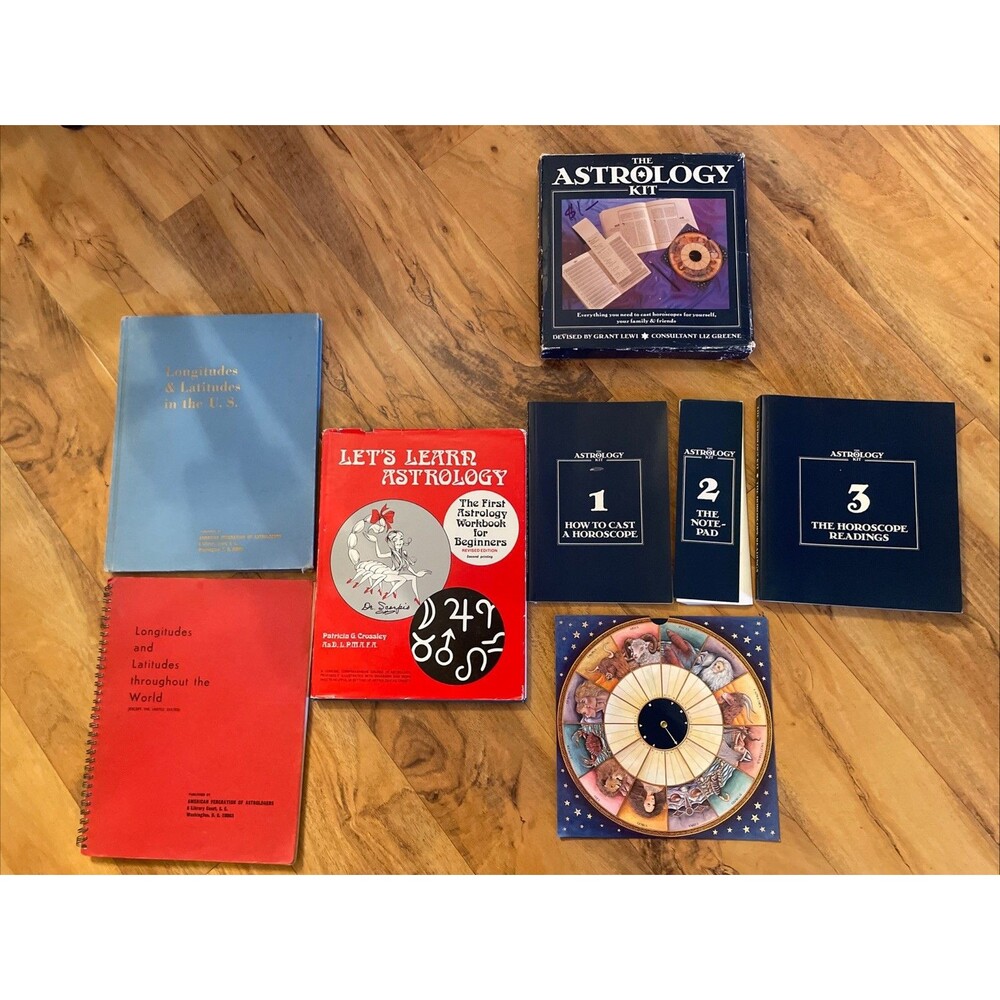 Vintage Astrology Occult Book Lot astrology kit, longitudes & latitudes workbook
